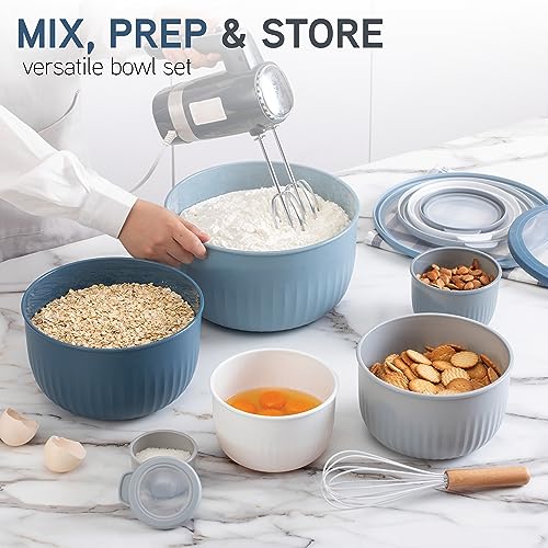 COOK WITH COLOR Prep Bowls with Lids- Wide and Deep Nesting Plastic Small Mixing Bowl Set with Lids, 12 Piece Set - Deep Bowls, Blue/Grey - color: Blue/Grey, size: 12 Piece Set - Deep Bowls