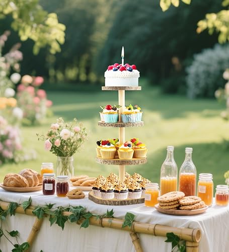 Wooden 4-Tier Rustic Cupcake Stand for Wedding Cakes, Tiered Dessert Tower Display Centerpiece for Parties, Events & Celebrations