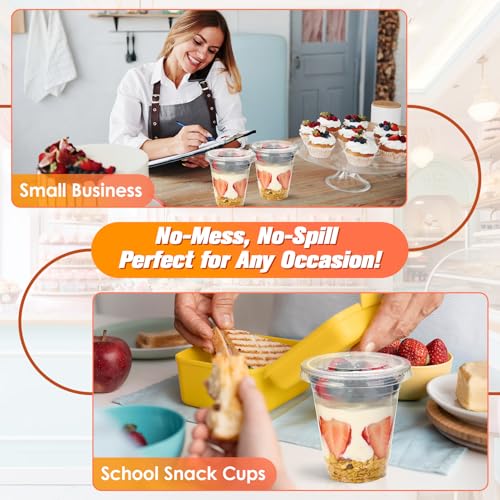 50 Sets 12 oz Disposable Plastic Parfait Cups with Insert & Flat lids - size: Flat Lids - 12 oz