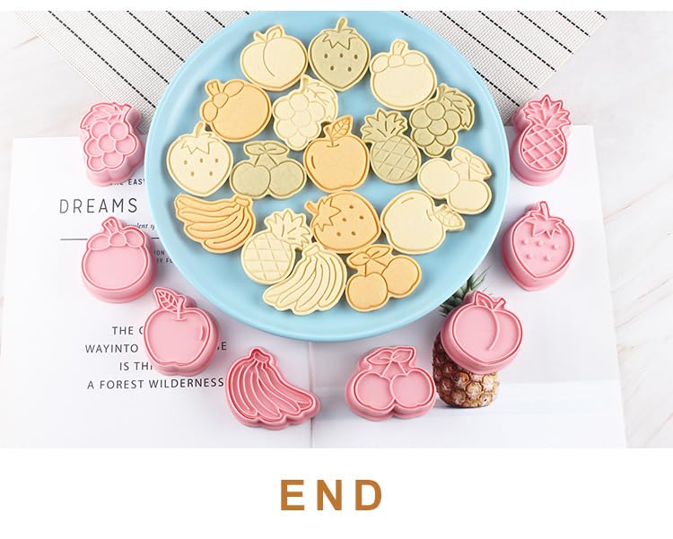 Fruit Cookie Cutters,8pcs Strawberry Cookie Mould,3D Pineapple Cookie Stamps Set,Cartoon Kitchen Tools,Plastic Banana Cookie Press (Fruit) - color: Fruit
