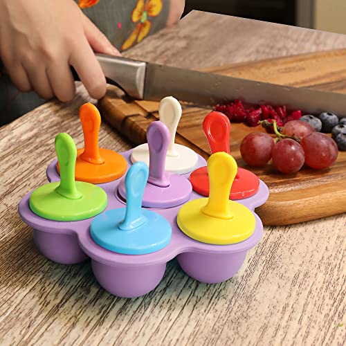 Silicone Popsicle Molds 7-cavity DIY Ice Pop Mold with Colorful Sticks For egg biting ice cream molds storage containers non stick cake molds (Purple) - color: Purple