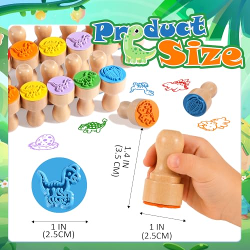 Wooden Dinosaur Stamp Set for Kids, 18 Pcs Dino Stamps Art Projects Supplies Classroom Rewards Birthday Gift Party Favors Carnival Prizes for Boys Girls