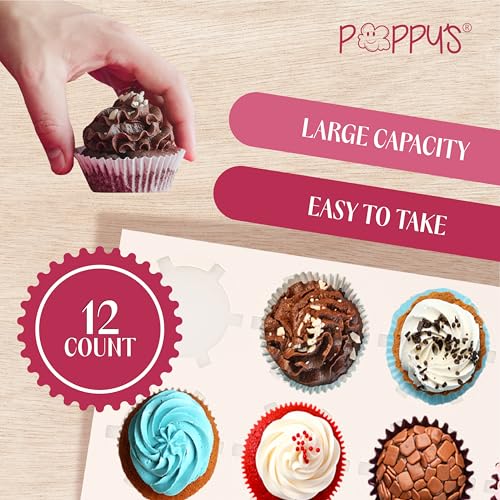 Poppy's (15 Pack) Gold-Trimmed Cupcake Boxes - 12 Count Cupcake Containers with Removable Inserts, Transparent Window Cupcake Holder - color: 15 Pack
