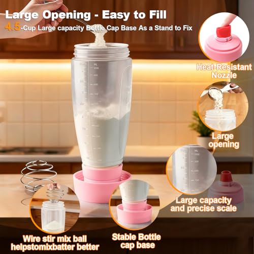 Pancake Batter Dispenser Bottle Kit (Pink) - color: Pink