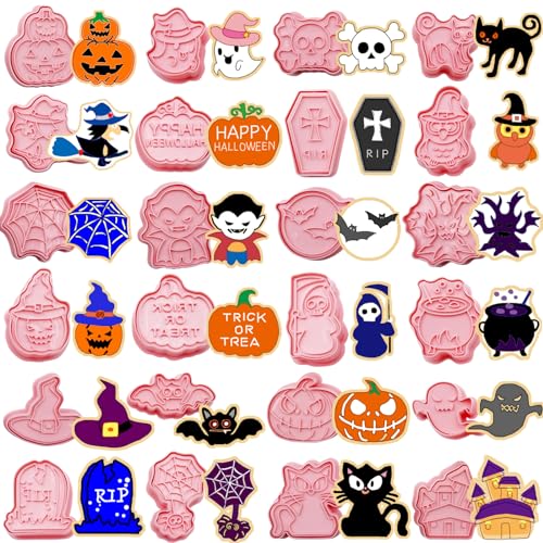 24pcs Halloween Cookie Cutters Stamps Biscuit Baking Tools Embossing Cookie Molds - style: Halloween