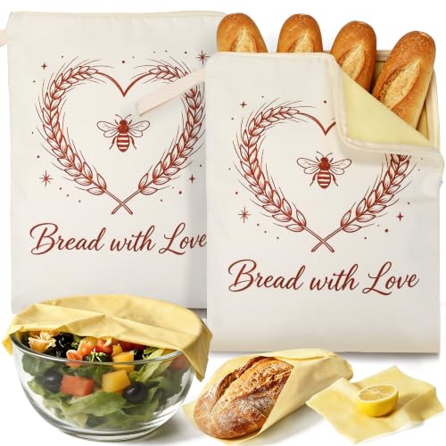 Zipper Beeswax Bread Bags for Sourdough Homemade Bread, Reusable 2 Pack - color: L-Sweetheart