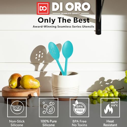 DI ORO Silicone Cooking Spoons - Solid & Slotted Set, 2-Pc Teal - color: Teal