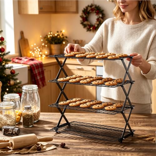 LIANYU 4-Tier Cooling Rack for Baking & Cooking, Collapsible & Space-Saving - color: Black