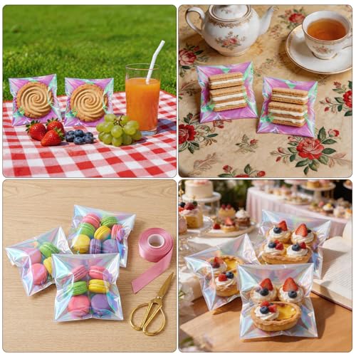 200Pcs Iridescent Cookie Bags,Self Sealing Cellophane Treat Bags - color: Iridescent-pink, size: 5.5 x 5.5 inch