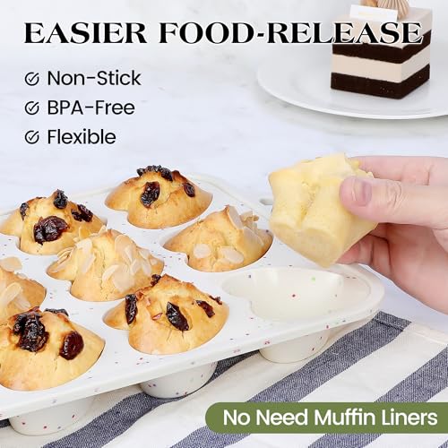 12 Cup Heart Shaped Silicone Muffin Pan for Baking with Metal Frame - color: Cream, size: 12-Cup Heart