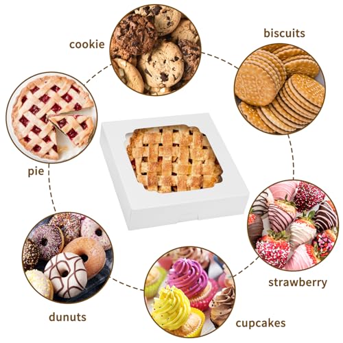 Moretoes 45pcs Pie Boxes 12x12x2.5 Inches White Bakery Boxes with Window