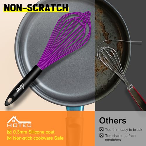 HOTEC 4Pcs Silicone Whisk Set, Wire Balloon Whisks for Cooking Egg Beater - color: Purple