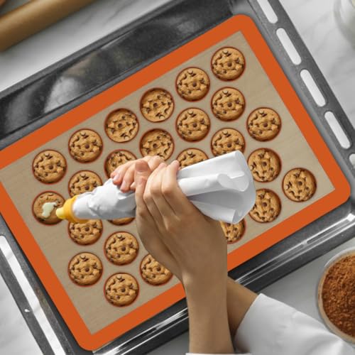 Silicone Baking Mat Macaron - Set of 3 (2 Half Sheet Liners and 1 Quarter Sheet), Non Stick Silicon Cookie Oven Liner For Macaroons, Bake Pans, Pizza, Toaster, Cake and Bread Making (Orange) - color: Orange