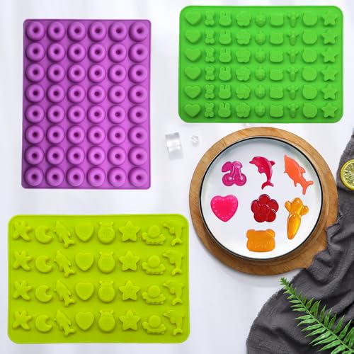 5Pcs Gummy Candy Molds - Silicone Gummy Dinosaur/Marine Animal/Donut/Small Hearts Shapes/Fruit Snack Mold with 2pcs Dropper,Non-stick and Bpa Free for Mini Candy Chocolate Gummies Baking - color: 5pcs Candy Molds
