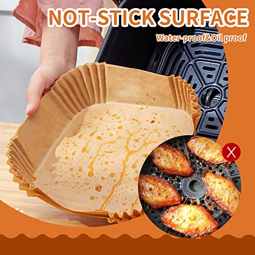 Air Fryer Liners Disposable Paper,100Pcs Parchment Paper Liners,Non Stick Airfryer Paper Liners,Food Grade Air Fryer Accessories WaterProof OilProof for Microwave Oven Steamer 7.9inch Square - size: 7.9 inch Square