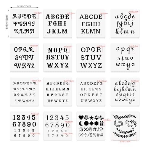 6x6in Alphabet Letter & Number Cookie Stencils for Royal Icing & Sugar Cookie Decoration - 16 Pcs Assorted Sizes - style: Alphabet 1