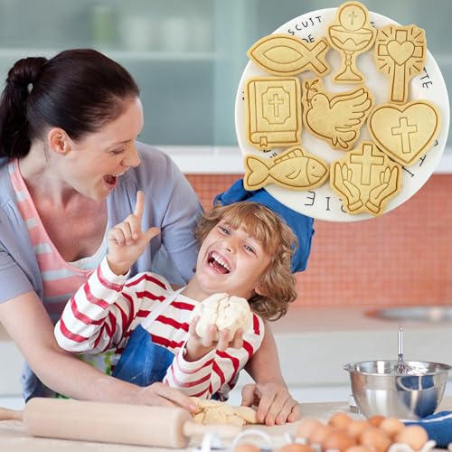 Cross Cookie Cutters 8Pcs First Communion Religious Christian Cookie Stamps - color: Communion