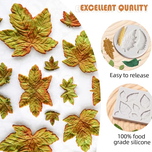 KALAIEN 3pcs Leaf Fondant Mold, Rose Maple Leaves 3D Leaf Silicone Mold - color: 3pcs Leaf Molds