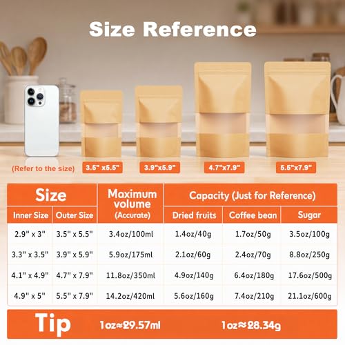 FireKylin 100 Pcs Resealable Bags, Matte Window, Paper, Brown,4.7 x 7.9 in - color: Brown, size: 4.7"x 7.9"