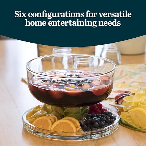 Libbey Selene 6-in-1 Domed Cake Stand, Unique Space Saving Glass Cake Stand with Dome, Multi-Purpose Dip Bowl To Serve Snacks and More - color: 6 in 1 Glass