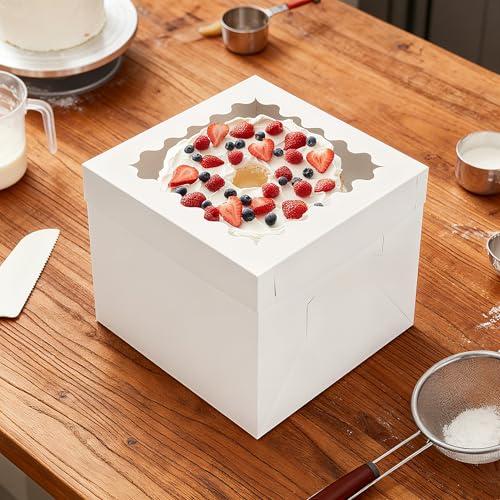 10pcs Tall Cake Boxes,10x10x10 White Bakery Boxes with Window Cake Containers 10 Inch Large Cake box,10x10 Square Cardboard Cake Box,Cake Decorating Supplies for Gift Giving