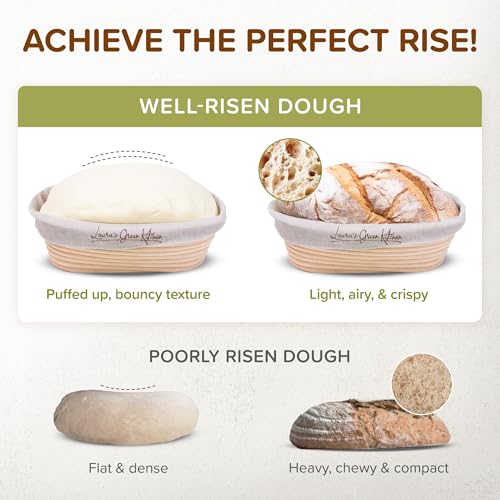 Laura's Green Kitchen Complete Sourdough Starter Kit – Sourdough Bread Baking Supplies with 2 Banneton Bread Proofing Basket, Linen Liners, Bread Lame, 5 Bread Blade for Scoring Dough, Scraper & More