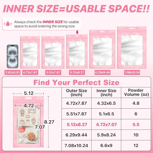 ANZNKU 100Pcs Pink Mylar Bags, Resealable Smell Proof Zip Goodie Baggies - color: Pink, size: 5.12x8.27 inches