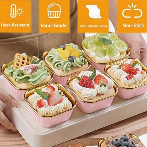 50 Pcs Pink Square Baking Cups, Disposable Paper Loaf Pans for Cakes - color: square-50-Pink