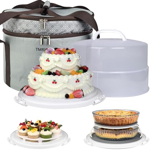 12 Inch Cake carrier Container with Lid and Handles Includes Insulated Bag for Safe Transportation of Buttercream Doesn't Melt Easy for Cakes, Pies and Cupcakes (Grey) - color: Grey