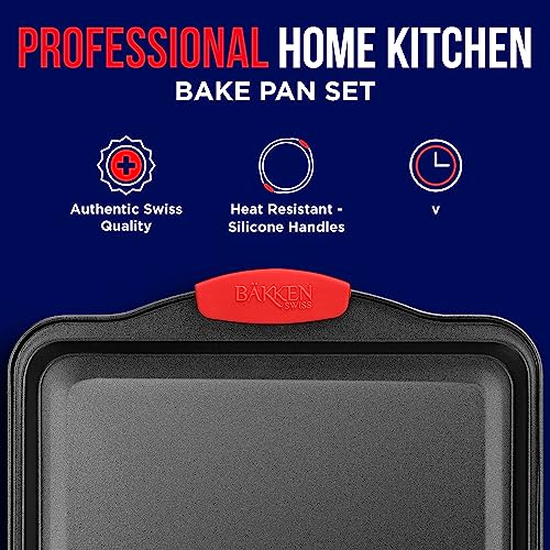 Nonstick Cookie Sheet Pan Carbon Steel Oven Tray Sheet Pan with Red Silicone Handles -Small Bakeware Pan Tray with Gray Coating Inside & Outside - color: Black, size: Small