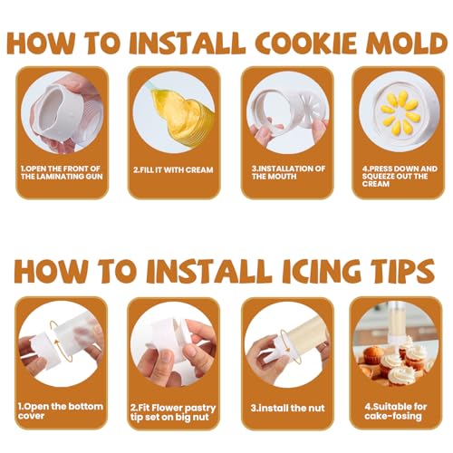 Cookie Press Gun White - Spritz Cookie Press Kit with 12 Discs & 6 Piping Tips | Perfect for Thanksgiving Christmas, Baking & Cake Decorating
