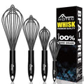 HOTEC 4Pcs Silicone Whisk Set, Wire Balloon Whisks for Cooking Egg Beater - color: Black