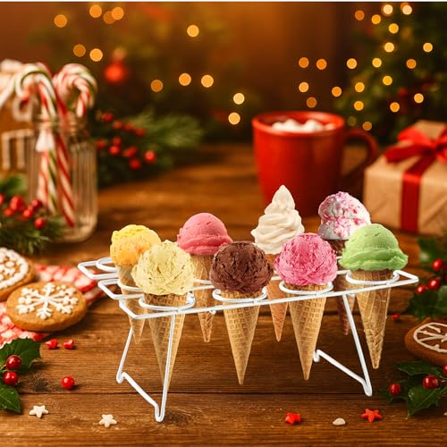 2 Pack Ice Cream Cone Holders Rack with 12 Holes Cake Cone Stand, White - color: White