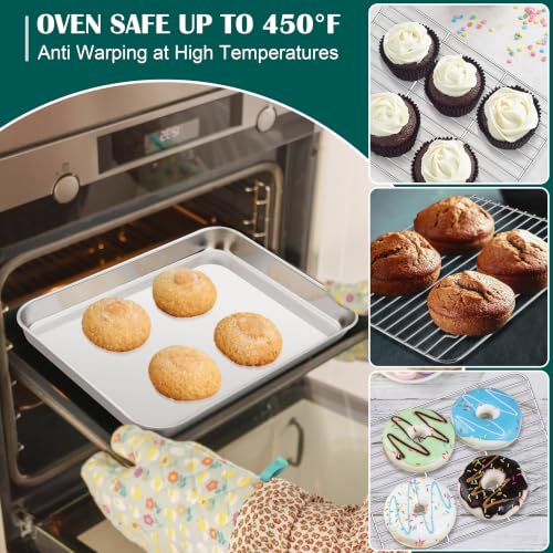 E-far Small Baking Sheet with Wire Rack (2 Pans + 2 Racks), Stainless Steel Cookie Sheets Trays & Cooling Rack for Toaster Oven, Non Toxic & Warp Resistant, Oven & Dishwasher Safe, 9.4 x 7.3 x 1 Inch - size: 9.4''x7.3''