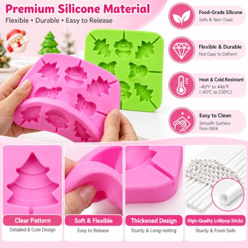 Christmas Molds Silicone, 60 Cavity Christmas Candy Molds (2Pcs) - color: 2pcs Xmas lollipop