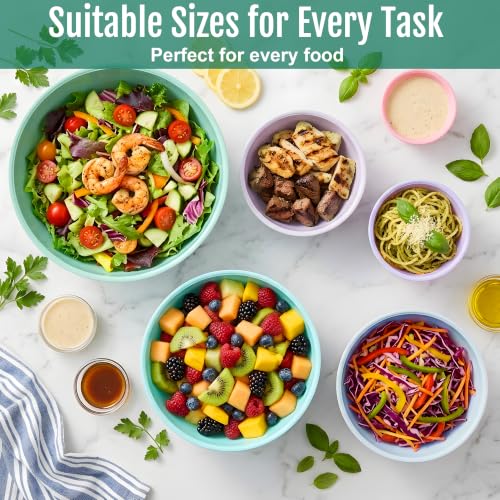 BoxedHome 12 Piece Plastic Mixing Bowls with Lids Set - Leak-Proof Microwave & Dishwasher Safe, BPA Free Nesting bowl for food prep, serving, and storage (Green/Pink) - color: Green / Pink TPR