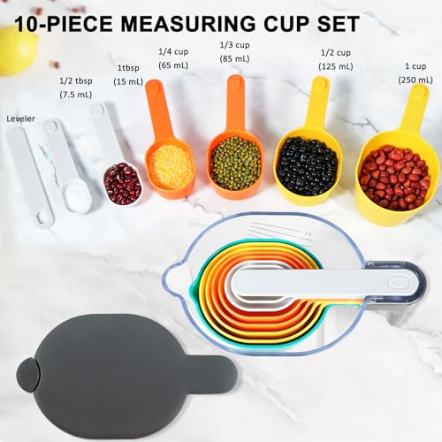 19-Pc Magnetic Measuring Cups and Spoons Set, with Lid, Black - color: 19 Piece - Multicolor set