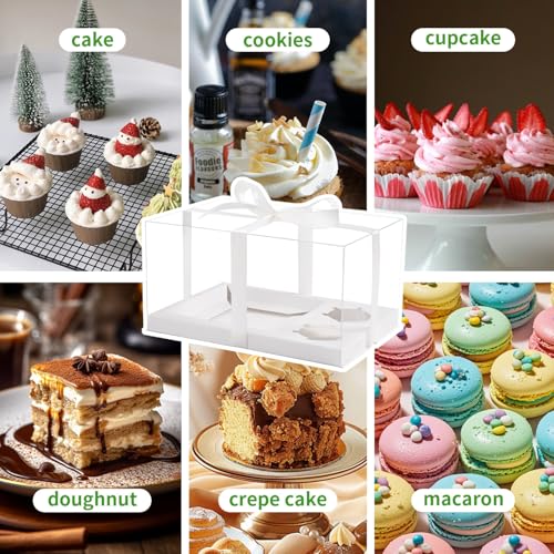 JCD 9 Pcs Clear Cupcake Boxes Combo,Cakes and Cupcakes Box 1+4 Bento Box Clear Bento Cakes Boxes Fit 4 Cupcake and 1 Mini Cake for Valentine Wedding Birthday(1+4/9Pcs) - size: Clear 1+4/9Pcs