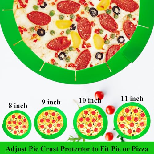 Adjustable Pie Crust Shields Baking Protectors, Silicone Cover Ring Fits 8-11.4 Inch Pies, Baking Pie Pizza Crust Shield Protector Cover for Edges (Green-2pcs) - color: Green-2pcs