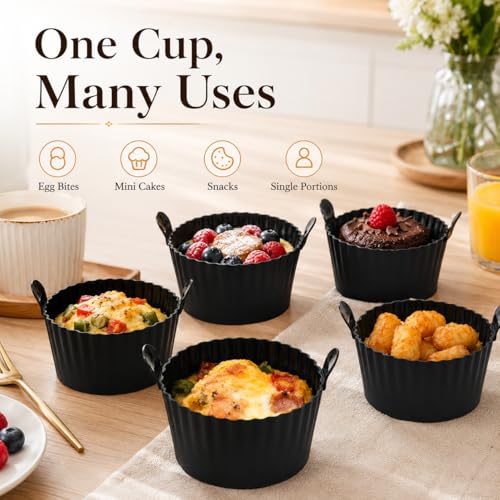 1pcs Air Fryer Baking Ramekins Premium Non-Stick Food-Grade Silicone Mold Cups BPA Free Reusable Air Fryer Accessories Air Fryer Egg Molds for Eggs, Cupcakes, Muffins, Puddings, Tarts, Custards