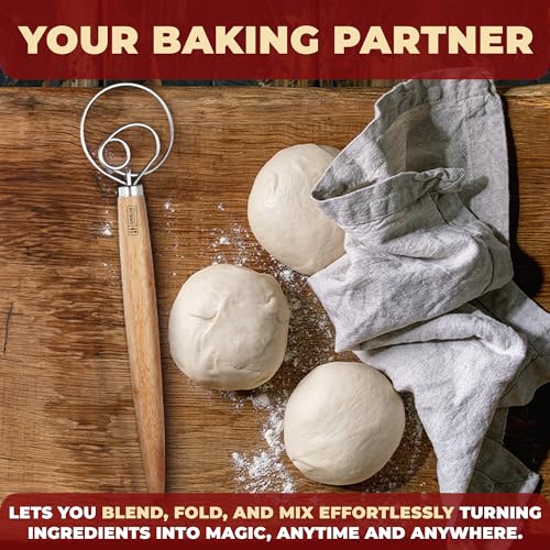 ORBLUE Premium Danish Dough Whisk - Dutch Whisk with Stainless Steel Ring - Danish Whisk for Bread, Pastry or Pizza Dough, 13-inch 1-PACK