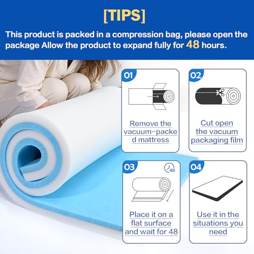 6"x24"x72" Upholstery Foam High Density Gel Memory Foam Cushion - size: 72" X24"x6