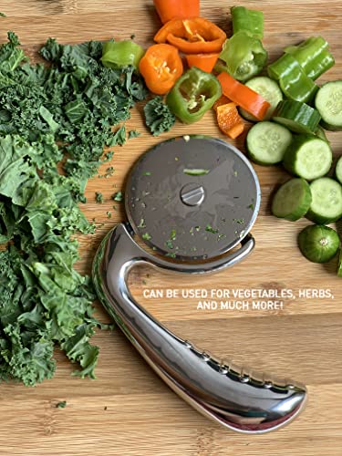 Pizza Cutter Wheel by Midnight Slice - Stainless Steel Food Slicer for Pizzas and more with Ergonomic Handle and Sharp Cutting Surface for Clean Cuts