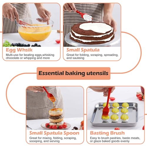 Homikit Kitchen Cooking Utensils Set, 15-Piece Silicone Spatula with Holder - color: Red