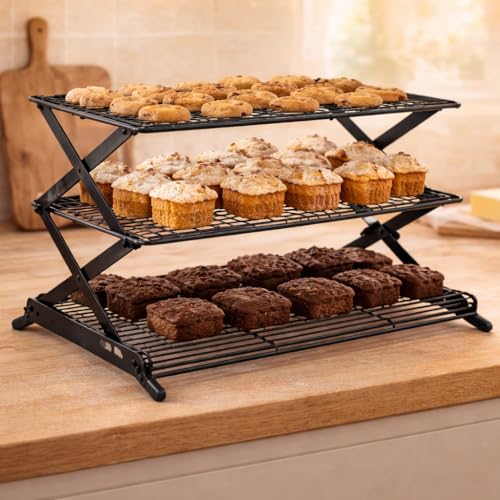 3-Tier Collapsible Cooling Rack, Adjustable Wire Baking Rack, Black