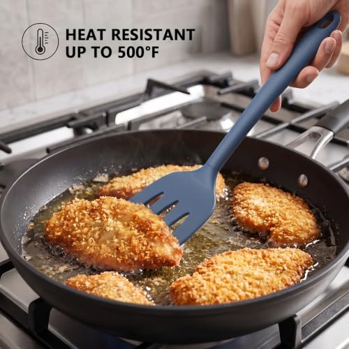 Coukre 3 Pack Silicone Spatula Set, Heat Resistant to 500°F, BPA-Free - color: PureDarkBlue