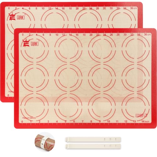 GUANCI 2 Pack Silicone Baking Mats, 11.6" x 16.5" Each, 0.7mm Thick, Food Grade Non-Stick Reusable Baking Mats & Baking Sheet Liners for Cookies, Macarons, Bread, Pizza & Pastry - color: 2PCS-RD