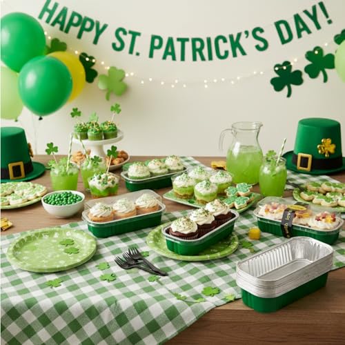 30 Pack 6.8oz Christmas Green Disposable Rectangular Aluminum Foil Mini Loaf Pans with Lids,Mini Cake Pans for Baking, Loaf Baking Pans, Small Individual Containerfor for Patrick’s Day Party Picnics - color: Green