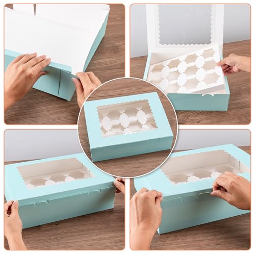 Hoewina 6PCS Cupcake Boxes Hold 12 Cupcakes, Cupcake Containers with Window - color: Baby Blue