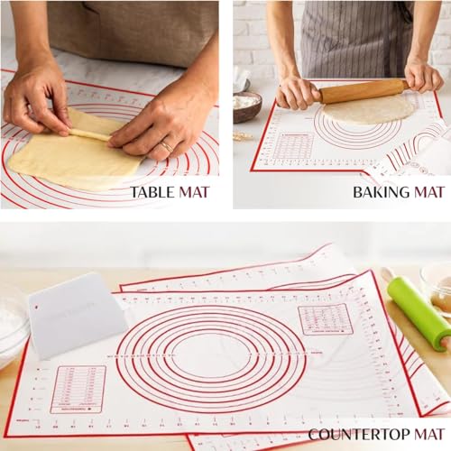 2 Pack Silicone Baking Mat Extra Large (19'x27') with Measurement Indicators, Non-Slip, Pastry Mat Sheet for Dough Pie Crust Rolling Mats for Making Cookies, Macarons, Bread, Baking Supplies - size: X-Large